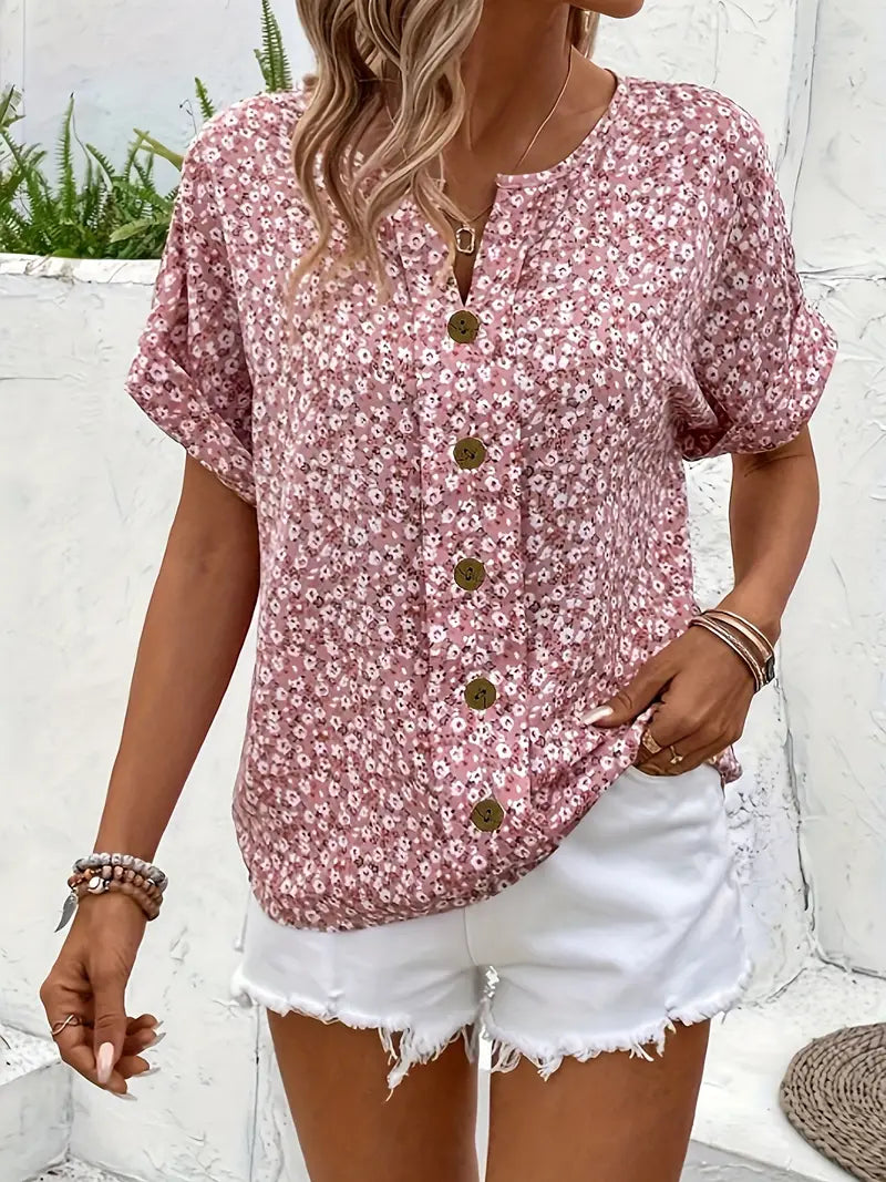 Luvrefashion | Wolena Easygoing Floral Button Up Blouse in Floral - back view