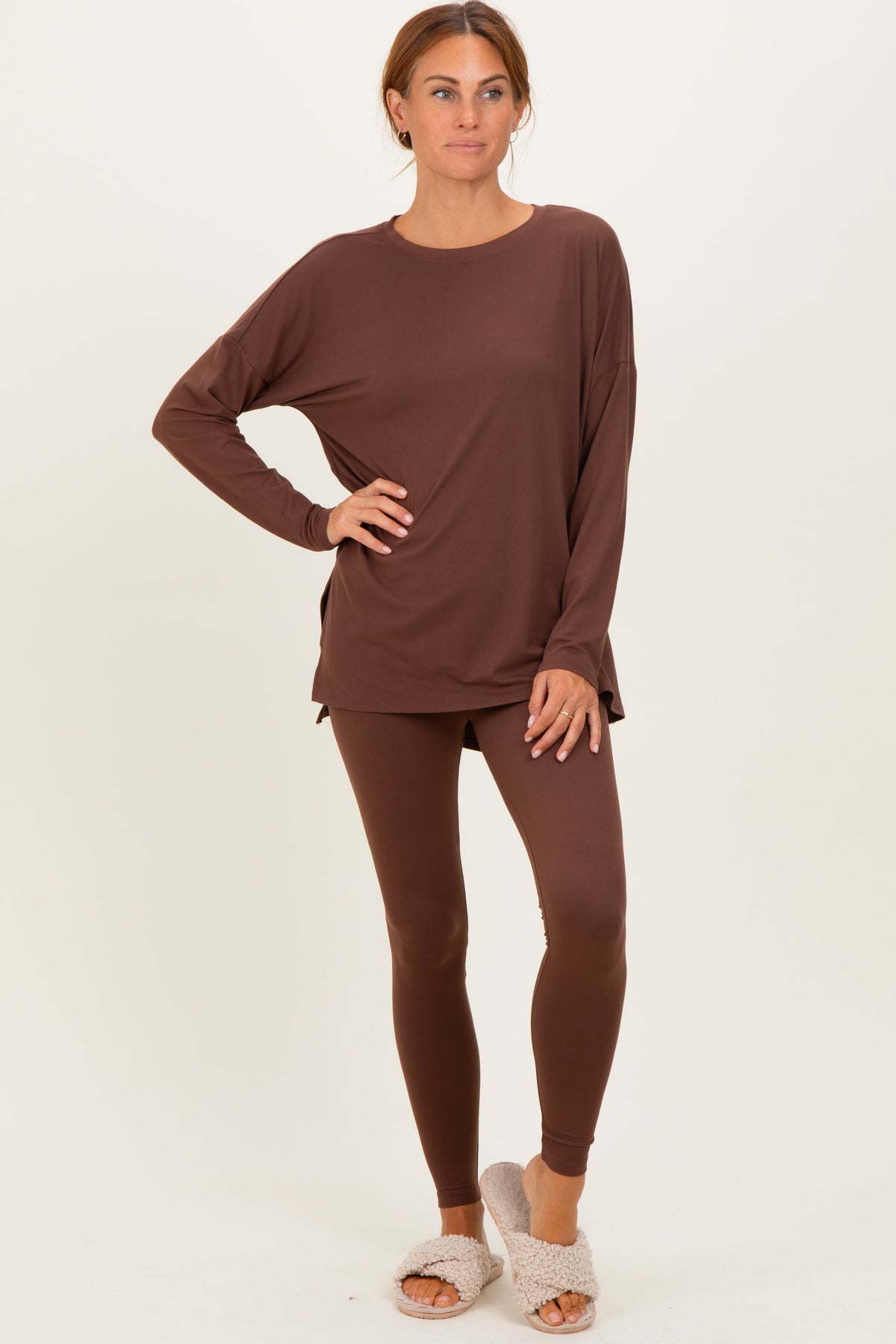 Chloe Brown Brushed Knit Oversized Lounge Set