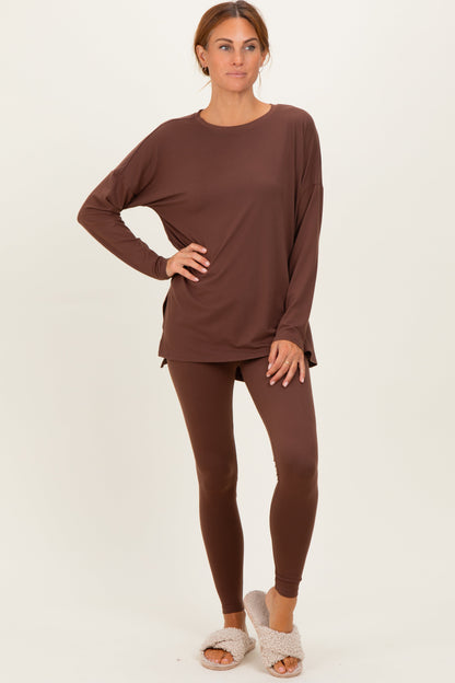 Chloe Brown Brushed Knit Oversized Lounge Set