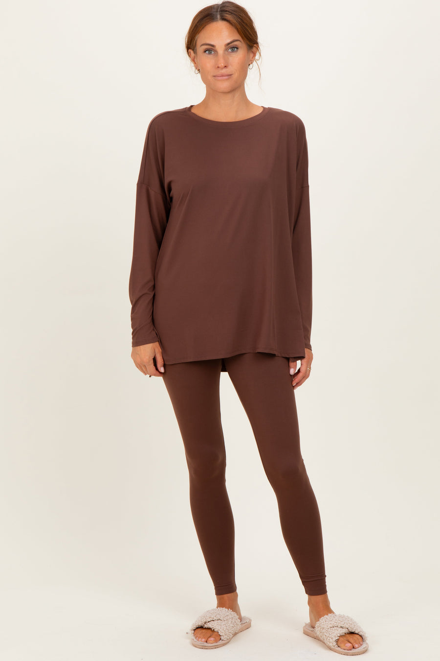 Chloe Brown Brushed Knit Oversized Lounge Set