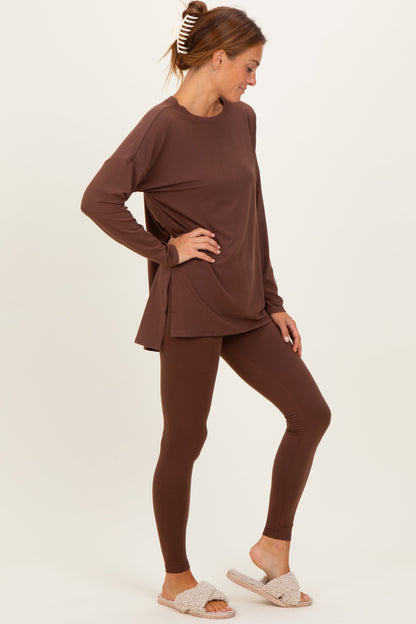 Chloe Brown Brushed Knit Oversized Lounge Set