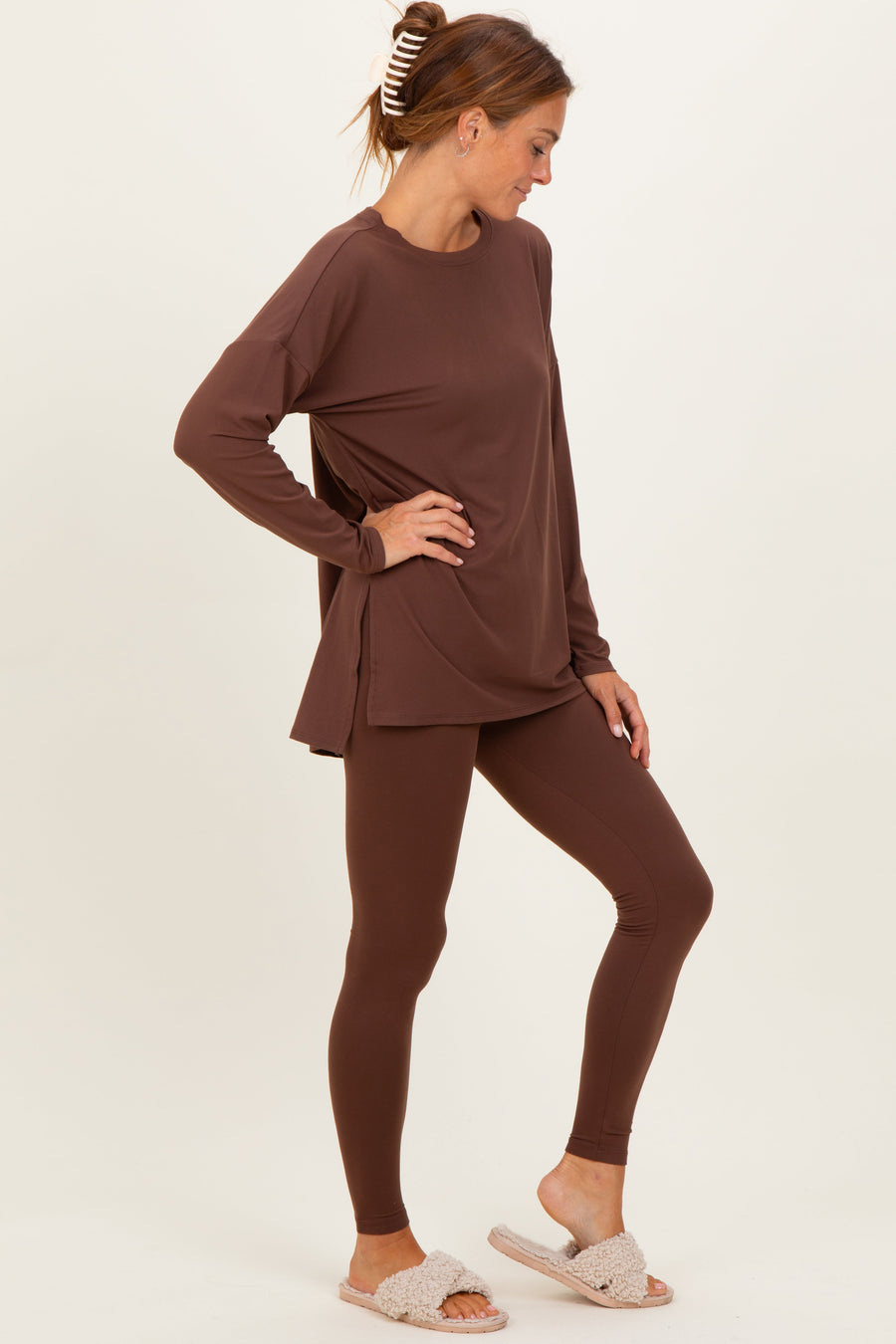 Chloe Brown Brushed Knit Oversized Lounge Set