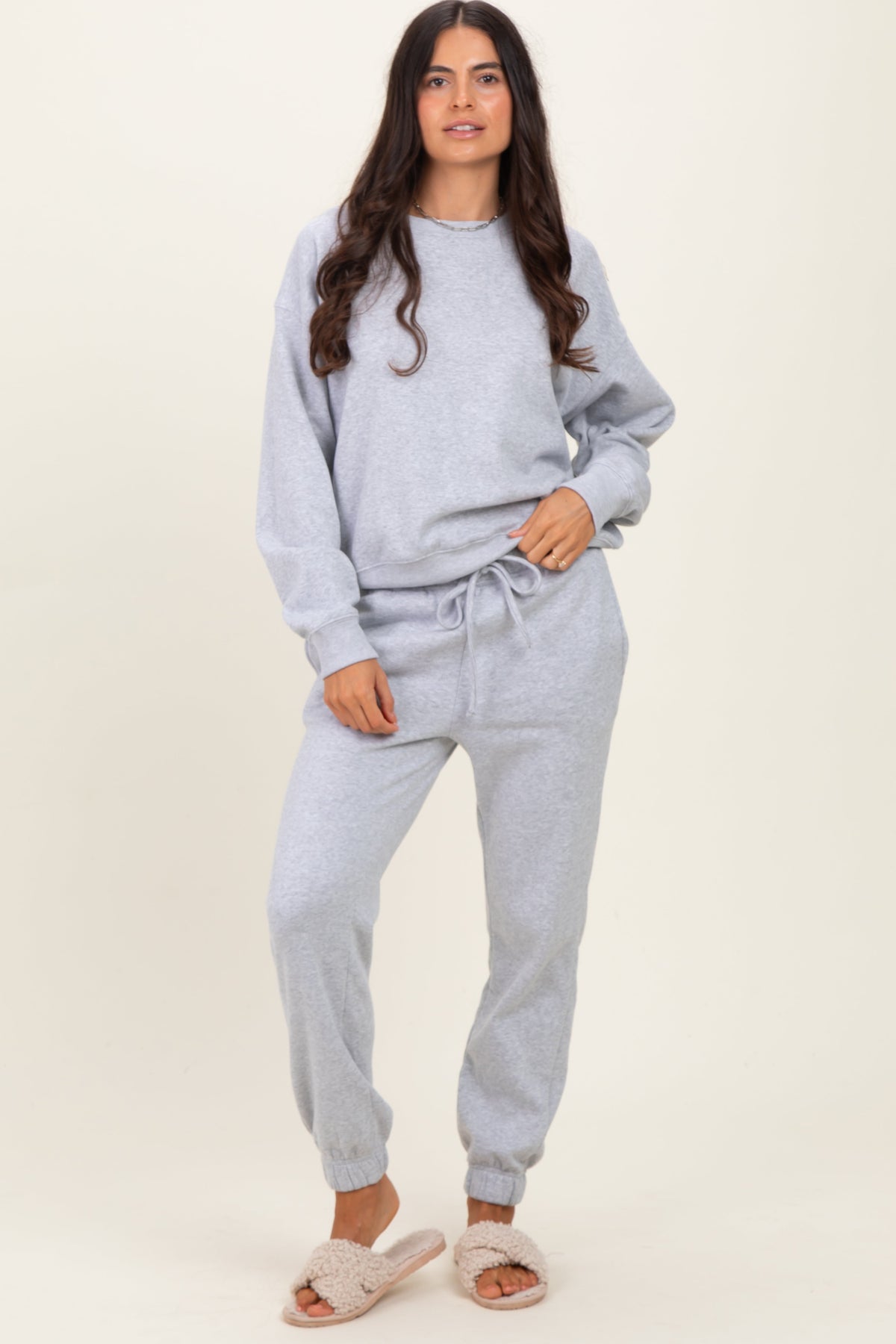 Heather Grey Cozy Fleece Long Sleeve Pullover & Jogger Set