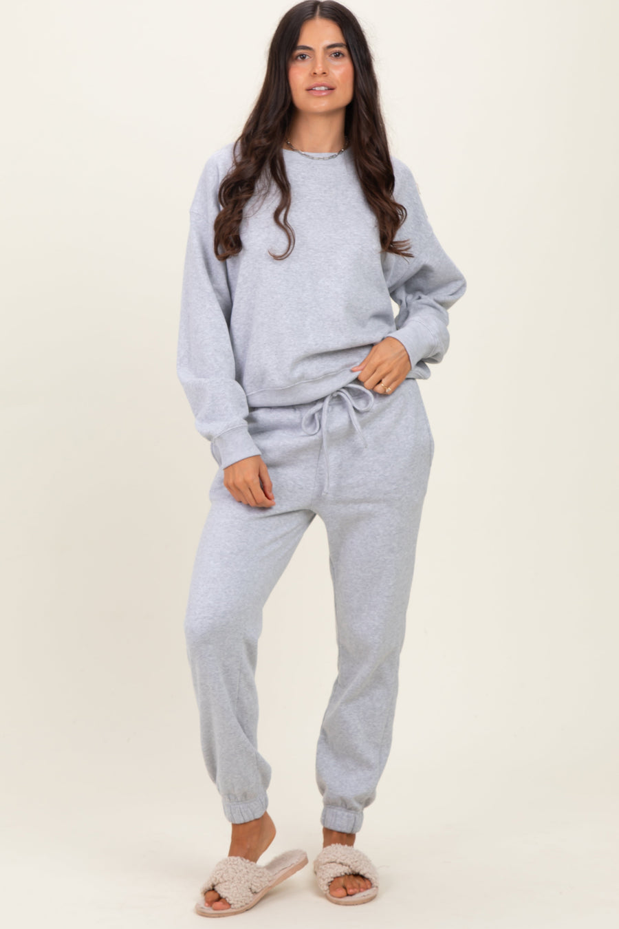 Heather Grey Cozy Fleece Long Sleeve Pullover & Jogger Set
