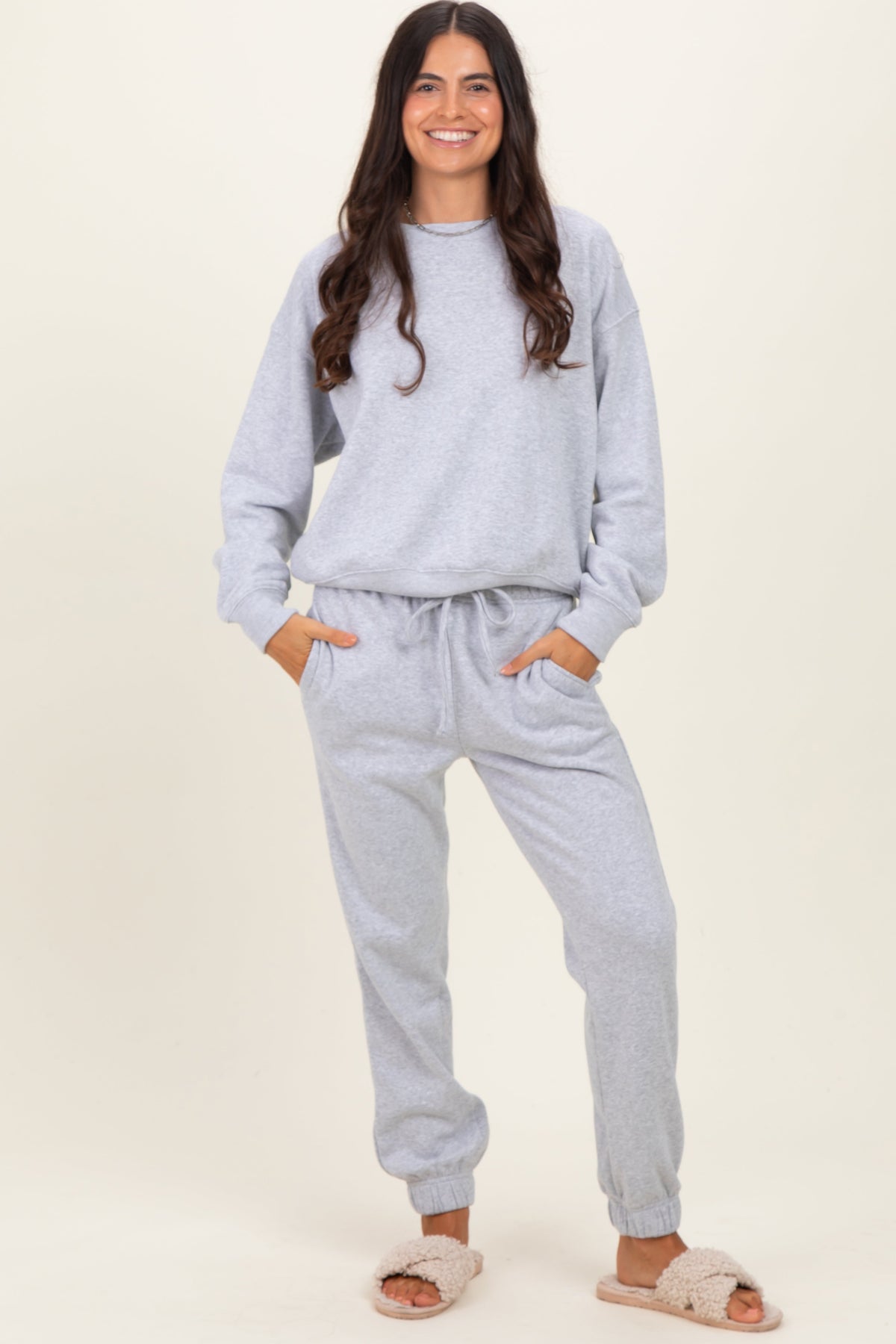 Heather Grey Cozy Fleece Long Sleeve Pullover & Jogger Set