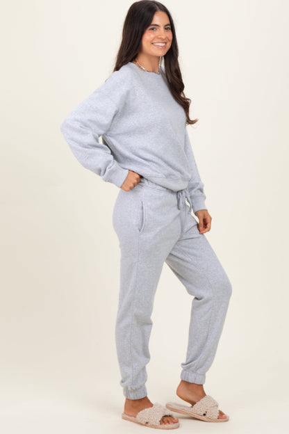 Heather Grey Cozy Fleece Long Sleeve Pullover & Jogger Set
