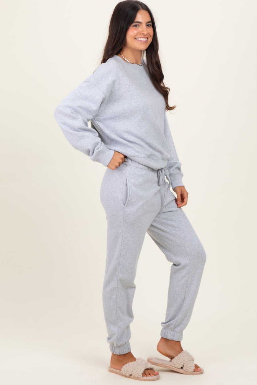 Heather Grey Cozy Fleece Long Sleeve Pullover & Jogger Set