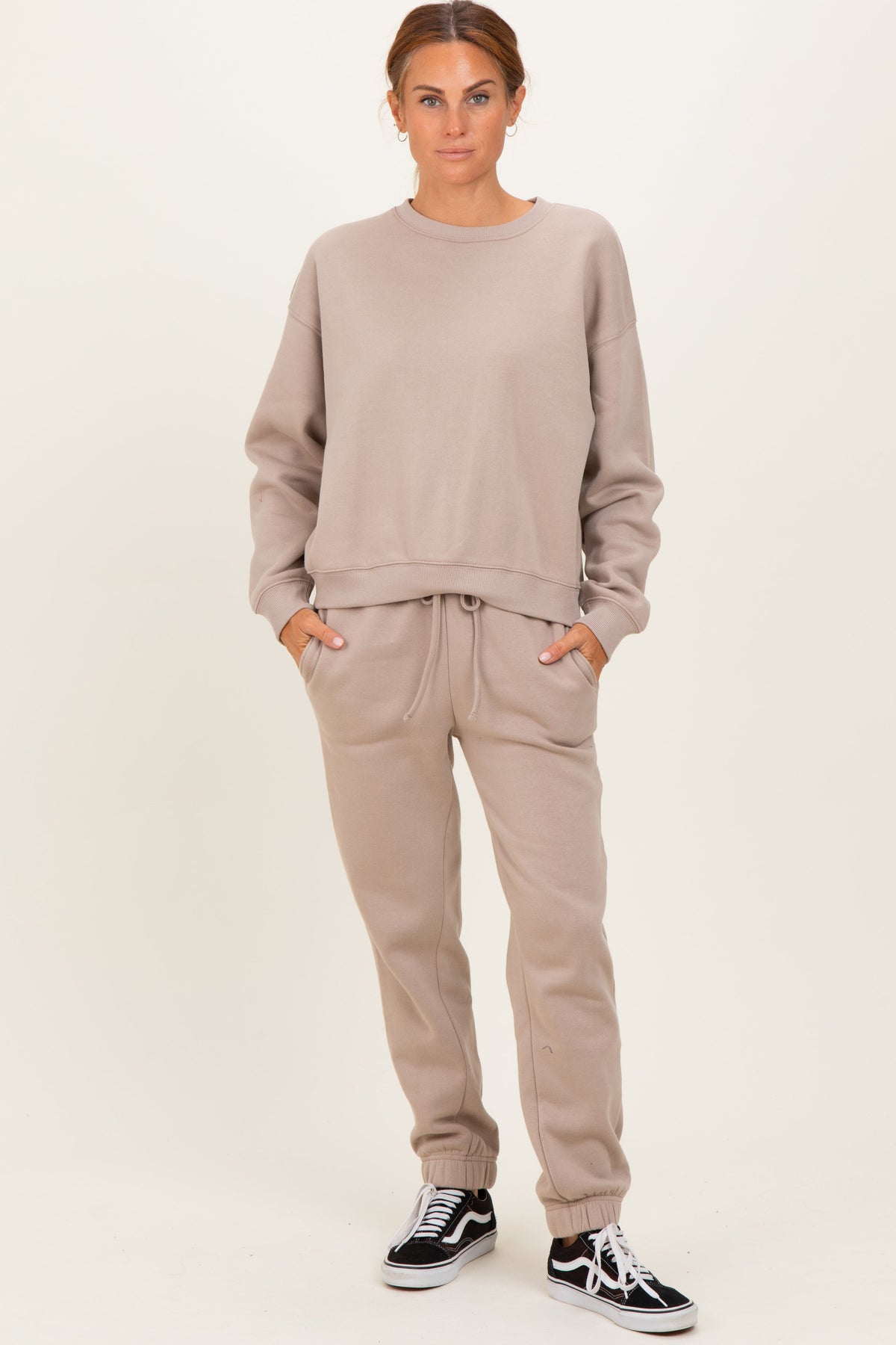 Sienna Light Mocha Fleece Cozy Long Sleeve Pullover & Jogger Set