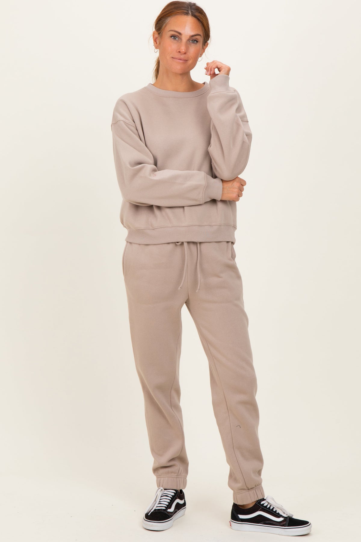 Sienna Light Mocha Fleece Cozy Long Sleeve Pullover & Jogger Set