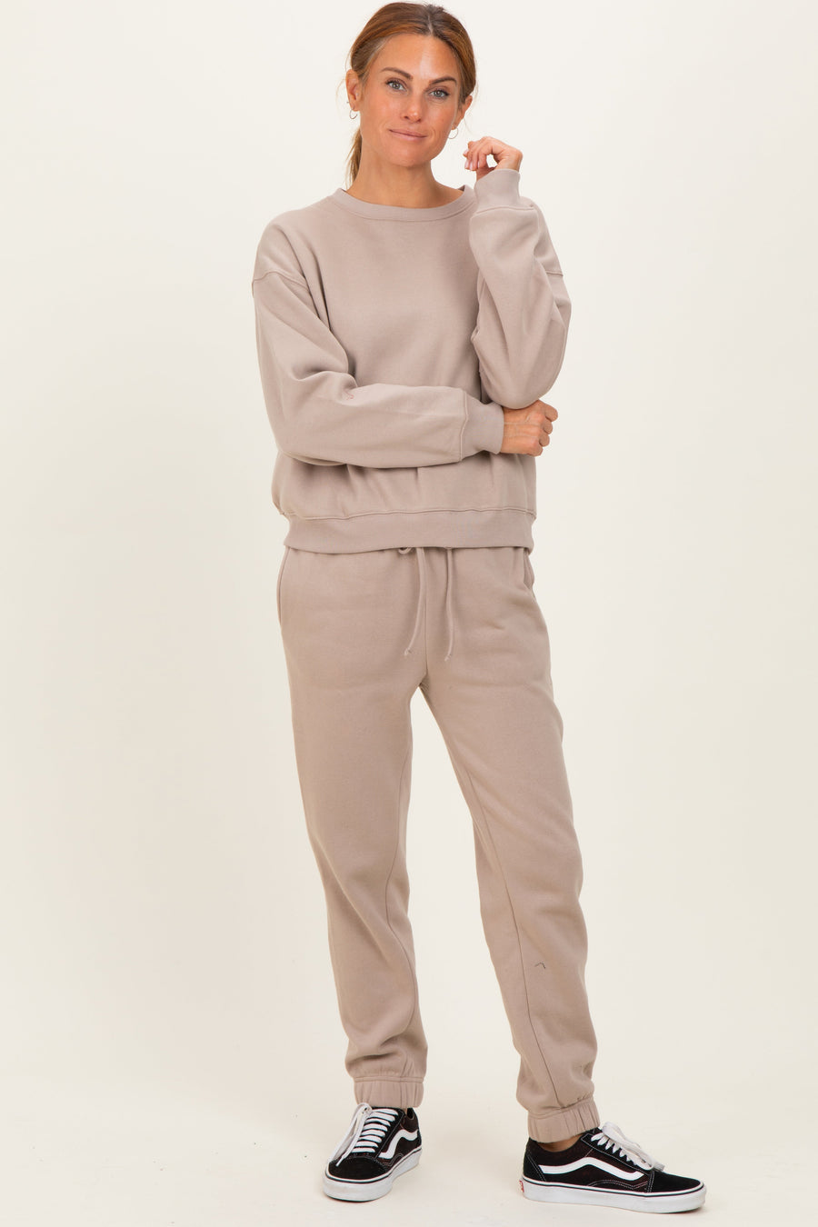 Sienna Light Mocha Fleece Cozy Long Sleeve Pullover & Jogger Set