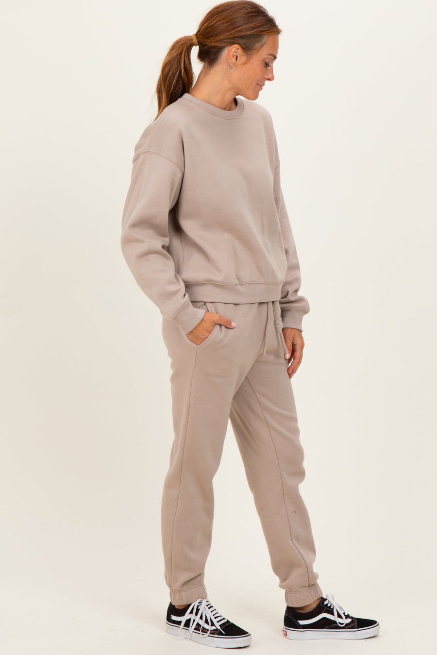Sienna Light Mocha Fleece Cozy Long Sleeve Pullover & Jogger Set