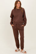 Chloe Brown Cozy Fleece Long Sleeve Pullover & Jogger Set