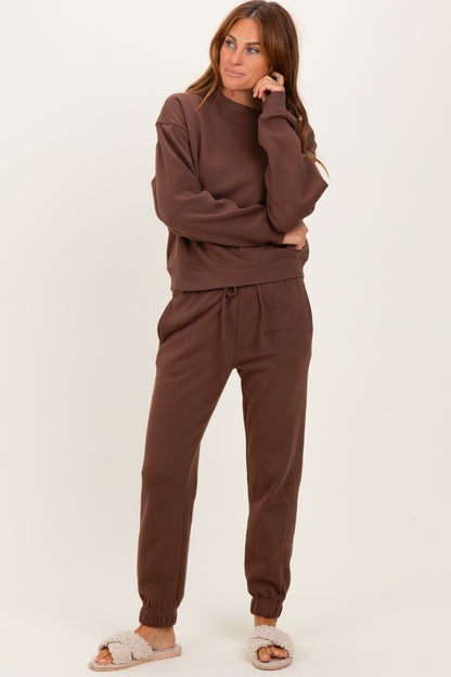 Chloe Brown Cozy Fleece Long Sleeve Pullover & Jogger Set