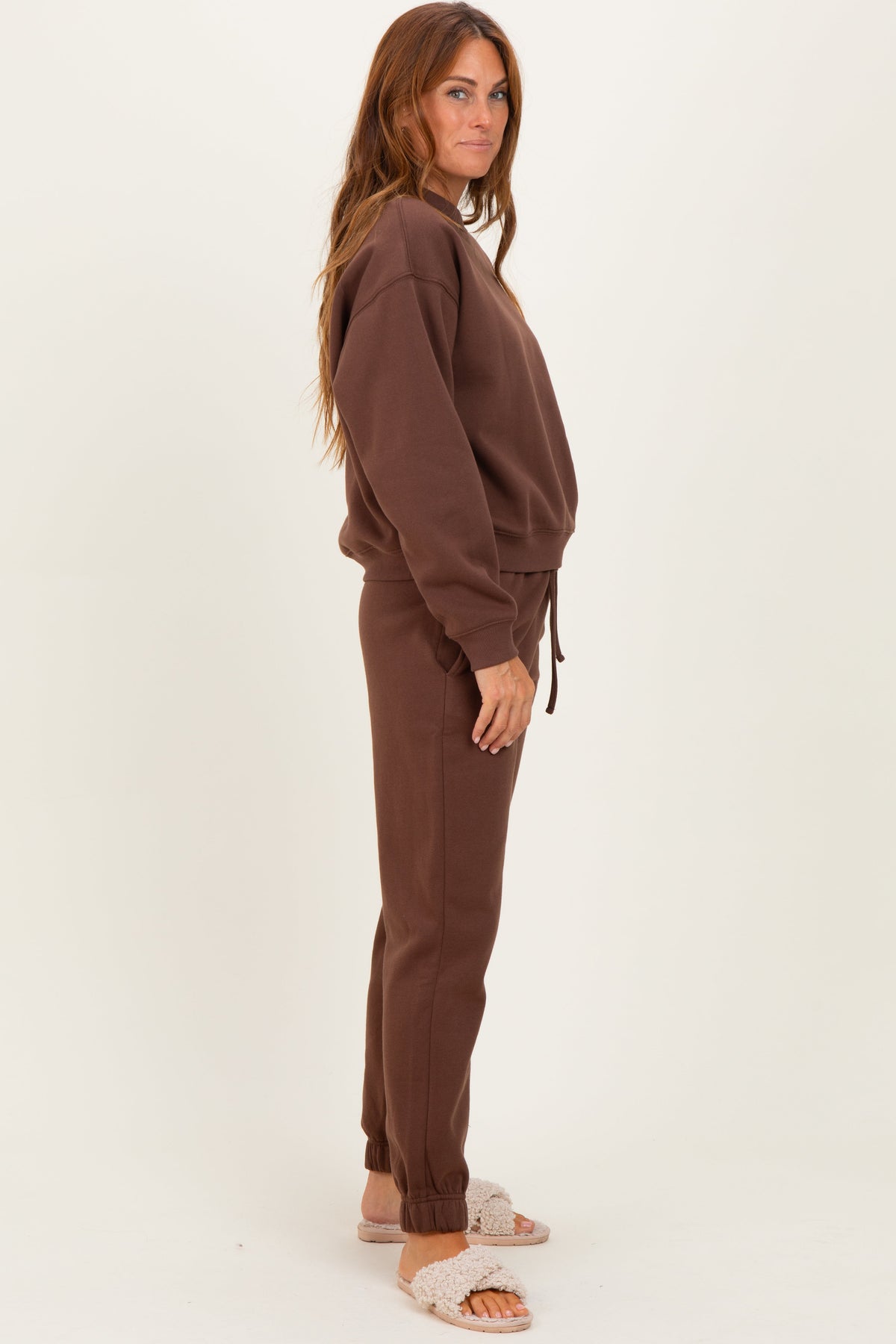 Chloe Brown Cozy Fleece Long Sleeve Pullover & Jogger Set