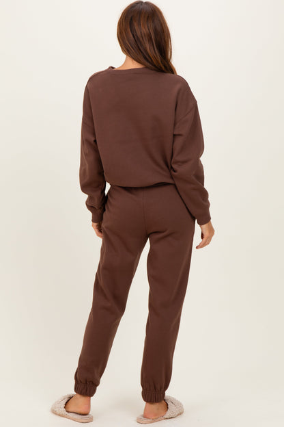 Chloe Brown Cozy Fleece Long Sleeve Pullover & Jogger Set
