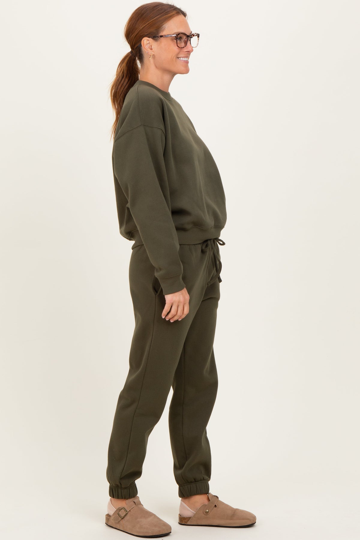 Olive Cozy Fleece Long Sleeve Pullover & Jogger Set