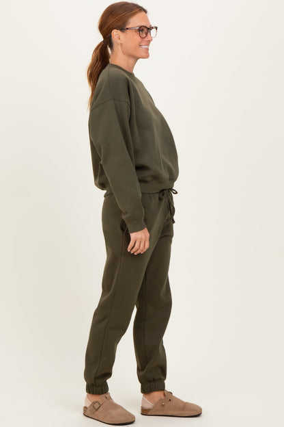 Olive Cozy Fleece Long Sleeve Pullover & Jogger Set