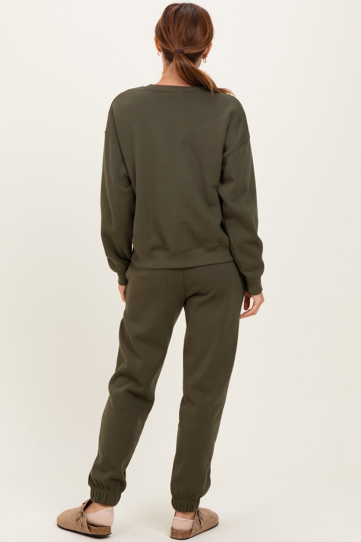 Olive Cozy Fleece Long Sleeve Pullover & Jogger Set