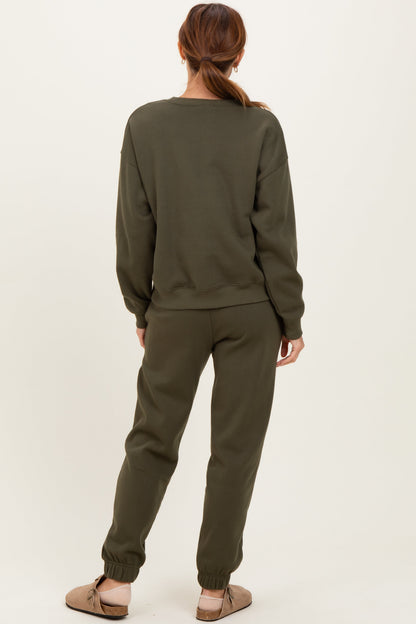 Olive Cozy Fleece Long Sleeve Pullover & Jogger Set