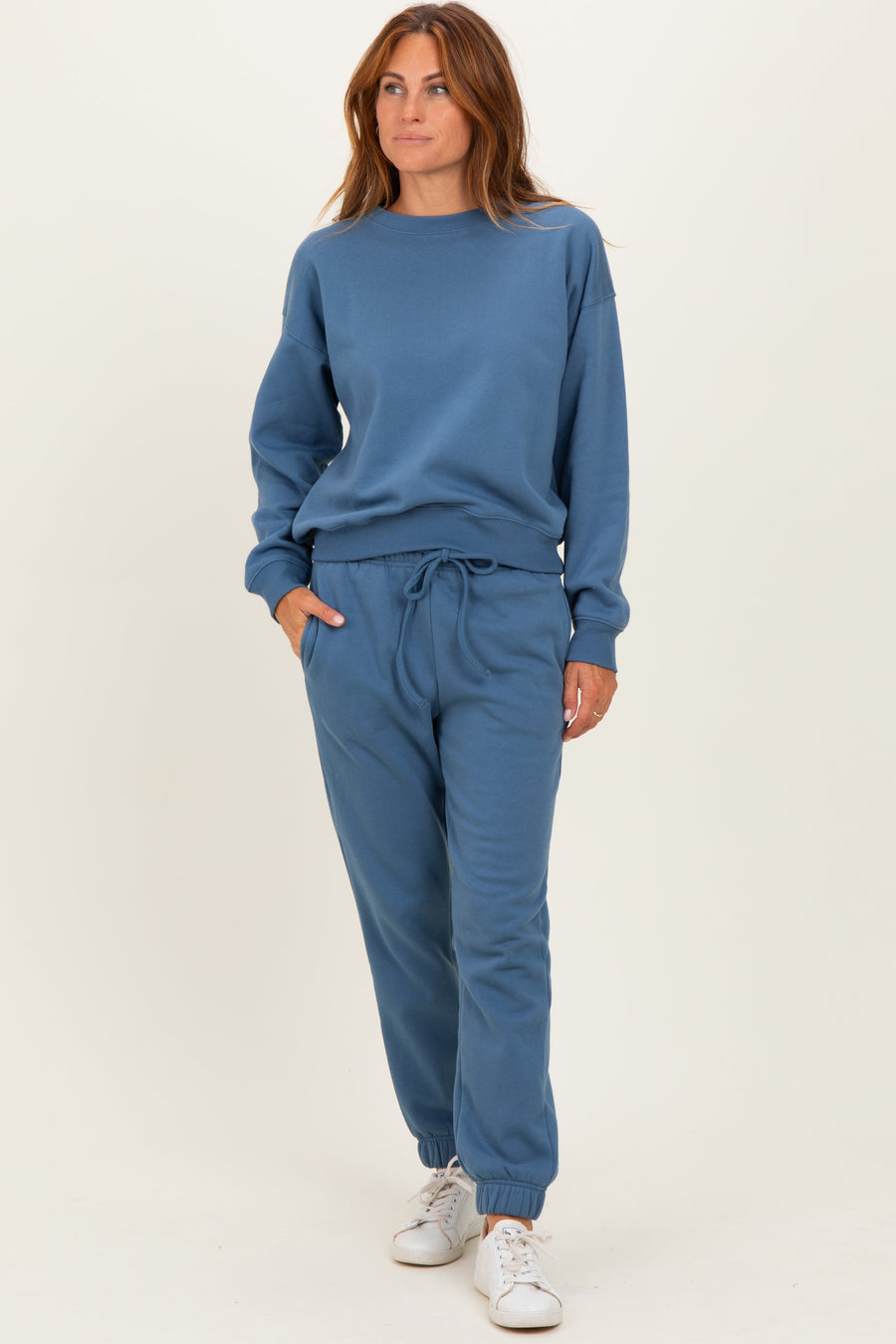 Samantha Dusty Blue Fleece Relaxed Pullover & Jogger Set