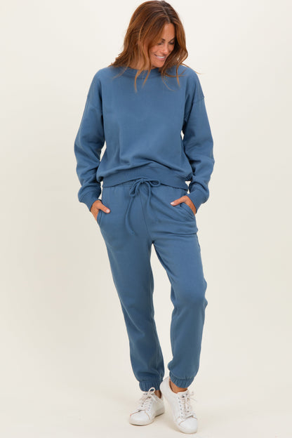 Samantha Dusty Blue Fleece Relaxed Pullover & Jogger Set