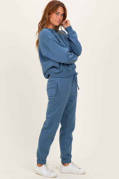 Samantha Dusty Blue Fleece Relaxed Pullover & Jogger Set
