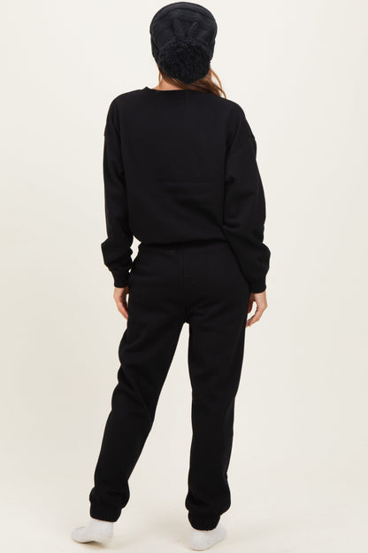 Samantha Black Fleece Cozy Long Sleeve Pullover & Jogger Set