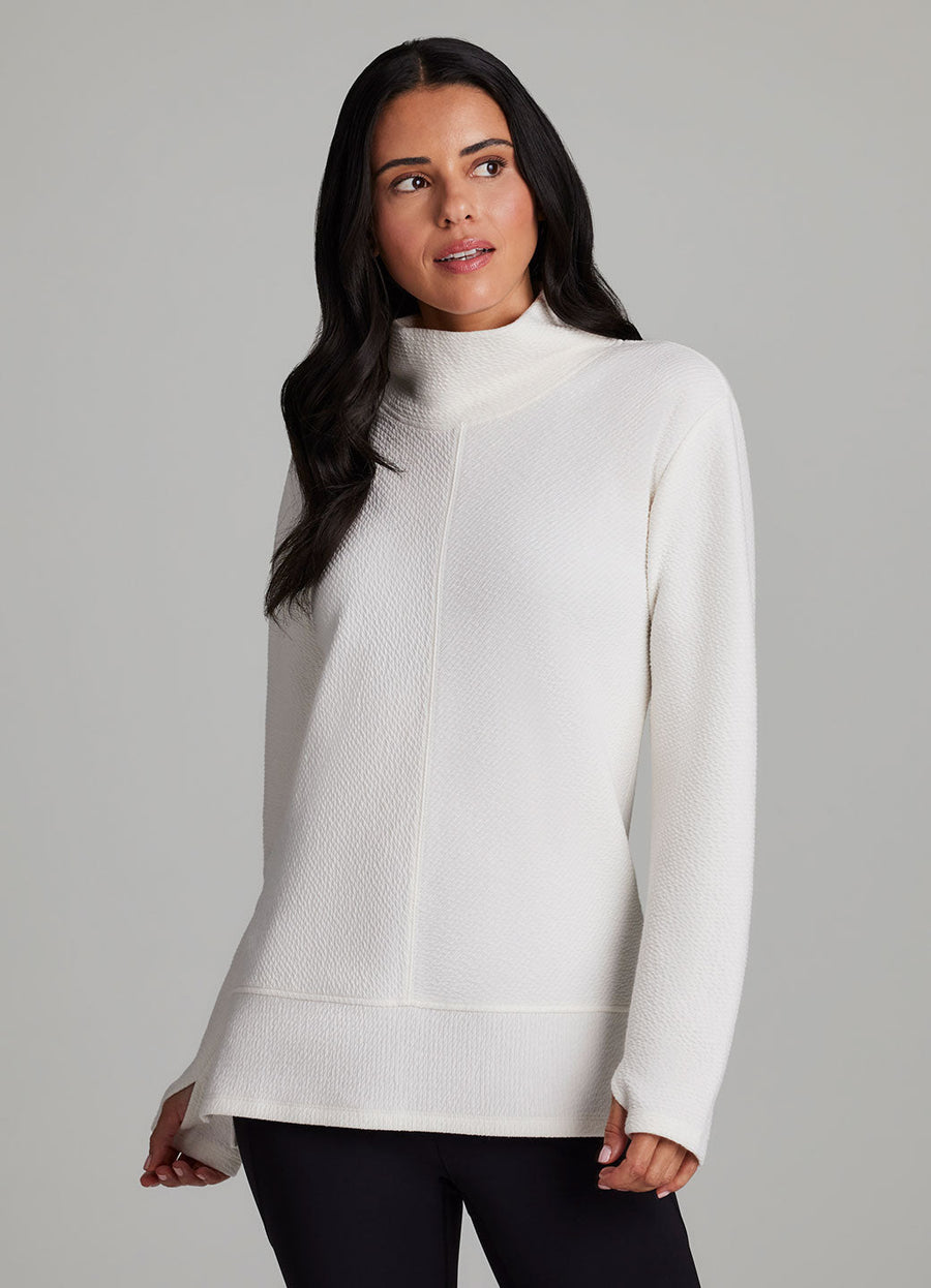Studio Jacquard Mock Neck Tunic Pullover with Thumb Holes