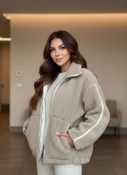 Luvrefashion | Mila Classic Teddy Fleece Jacket in White - image 6