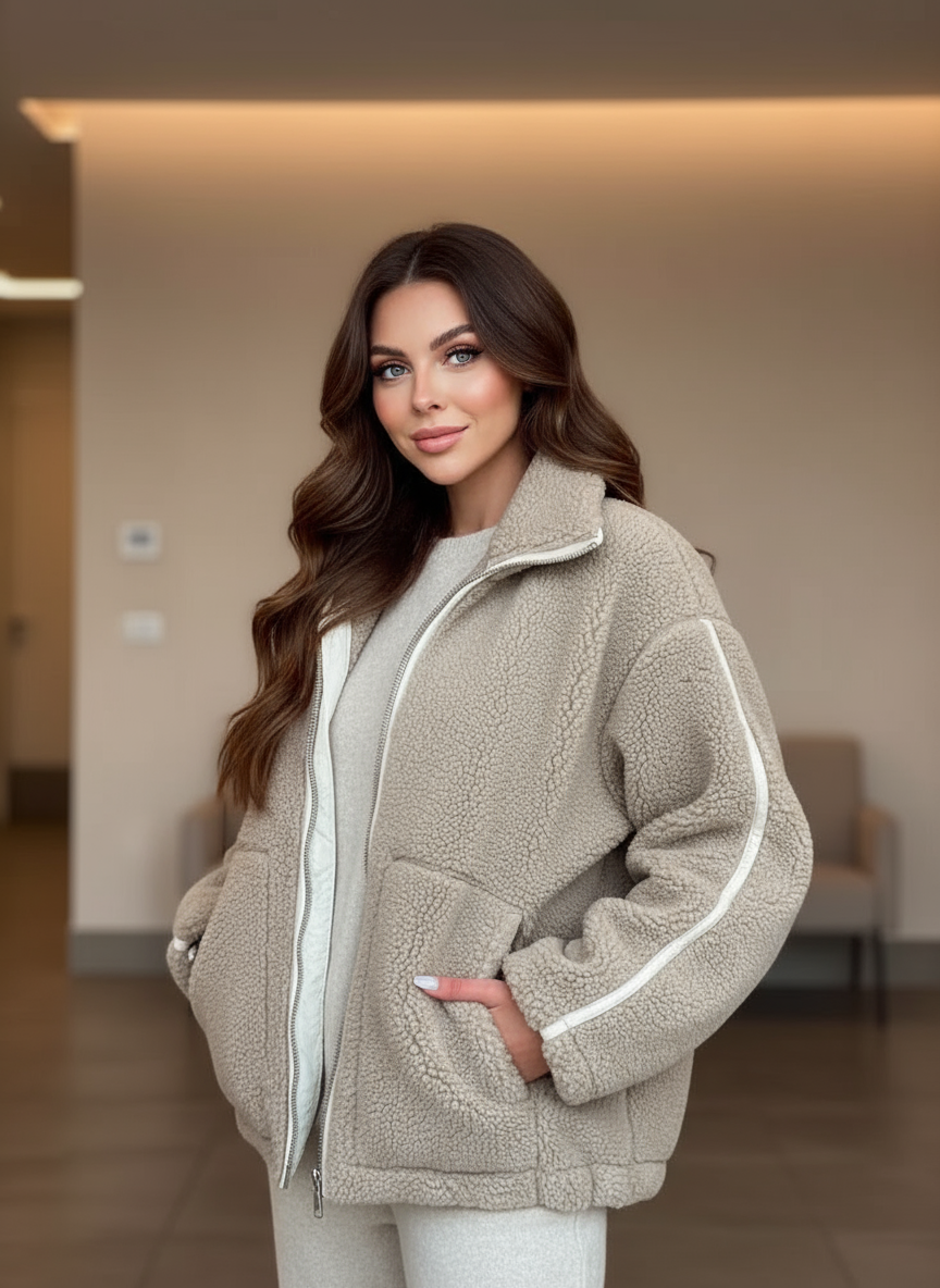 Luvrefashion | Mila Classic Teddy Fleece Jacket in White - image 6