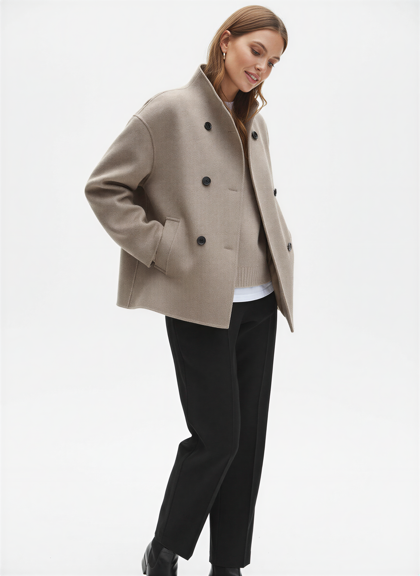 Transitional Two Piece Set Structured Fabric in Gray - styled look