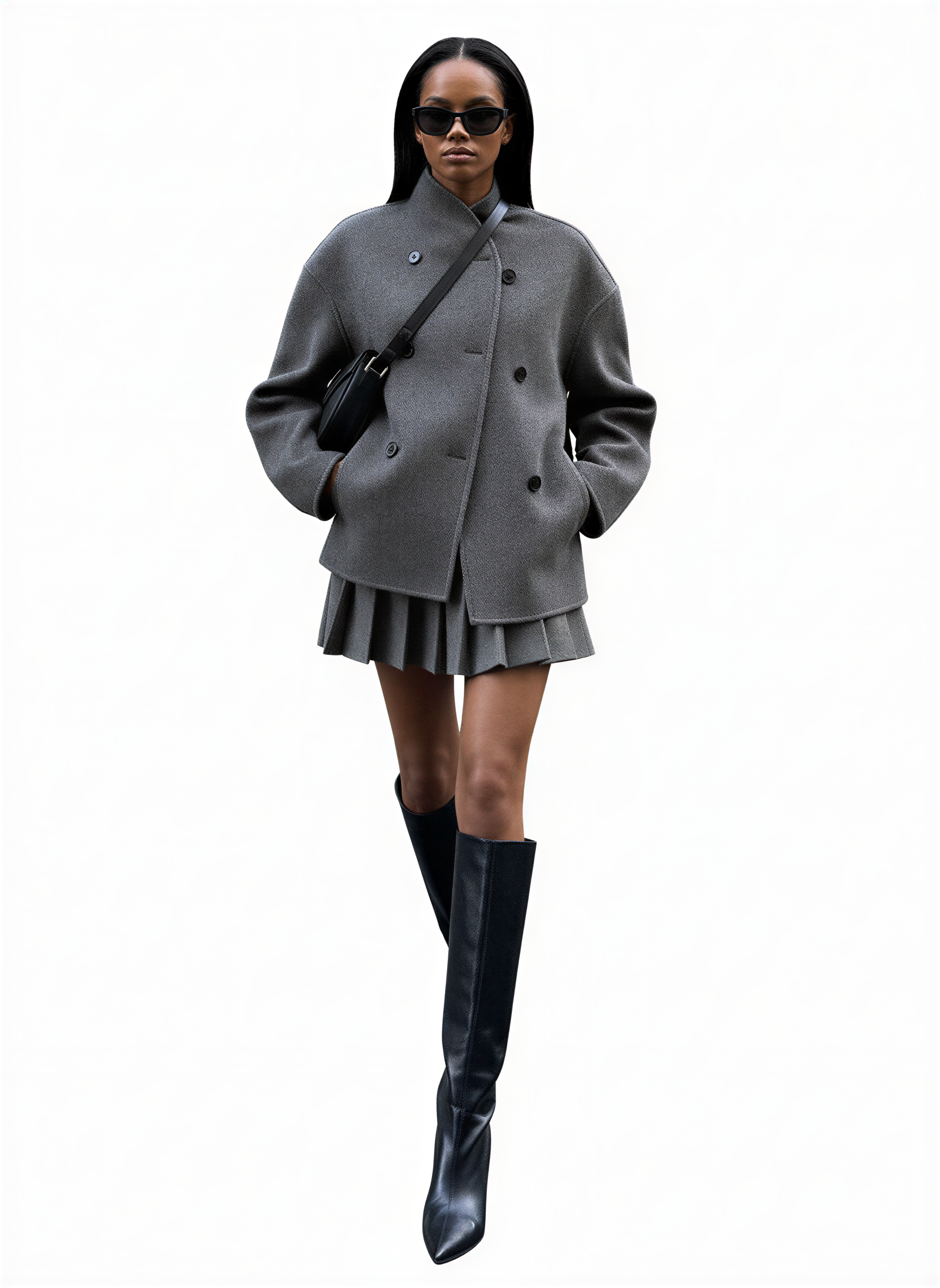 Transitional Two Piece Set Structured Fabric in Gray - side view