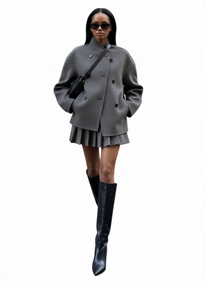 Transitional Two Piece Set Structured Fabric in Gray - side view