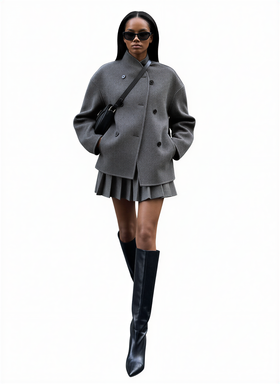 Luvrefashion | Transitional Two Piece Set Structured Fabric in Gray - side view