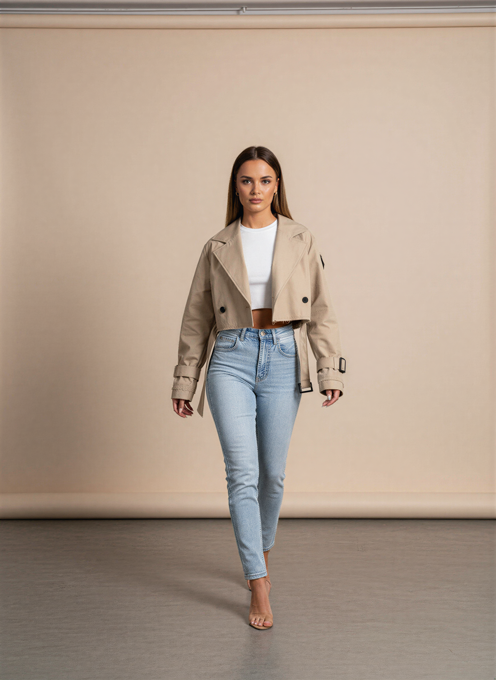 Luvrefashion | All Season Belted Short Coat in Beige - image 7