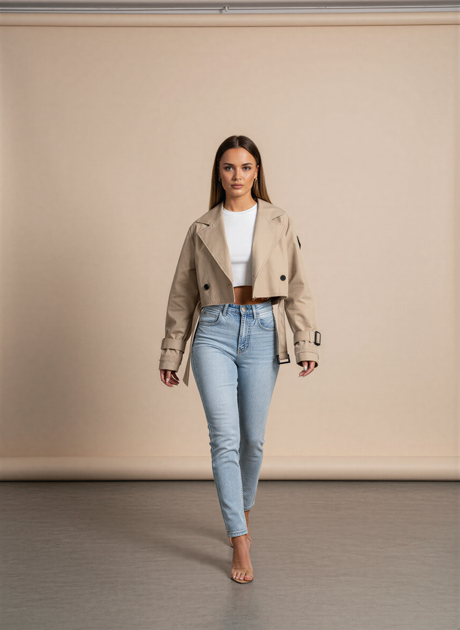 Luvrefashion | All Season Belted Short Coat in Beige - image 7