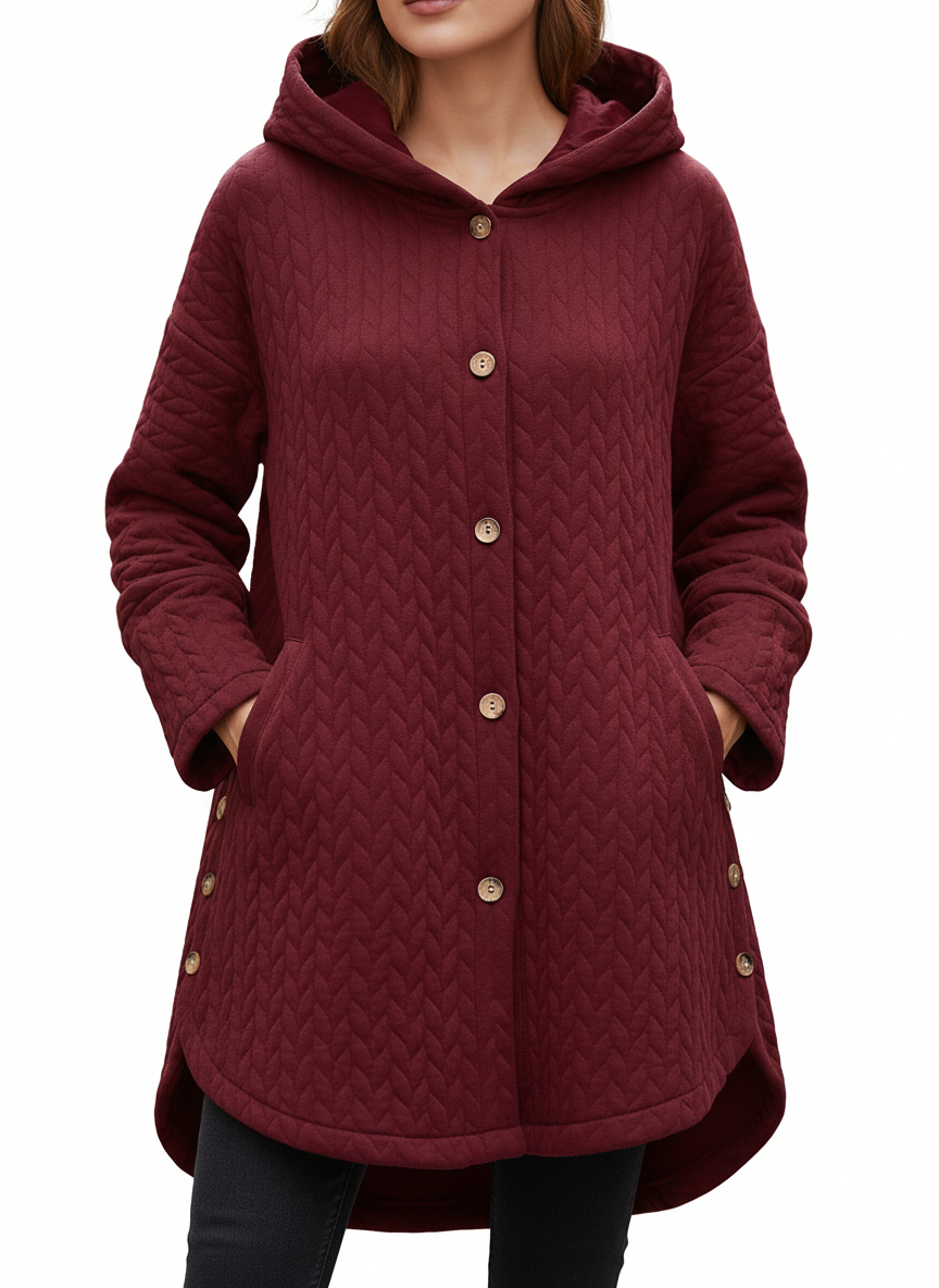 Casual Quilted Jacket with Textured Design & Wooden Buttons in Black - image 7