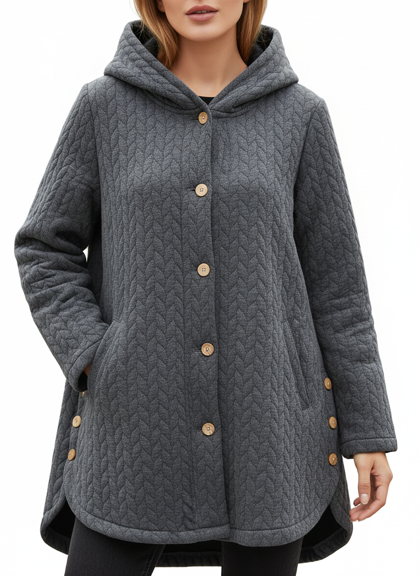 Casual Quilted Jacket with Textured Design & Wooden Buttons in Black - image 9