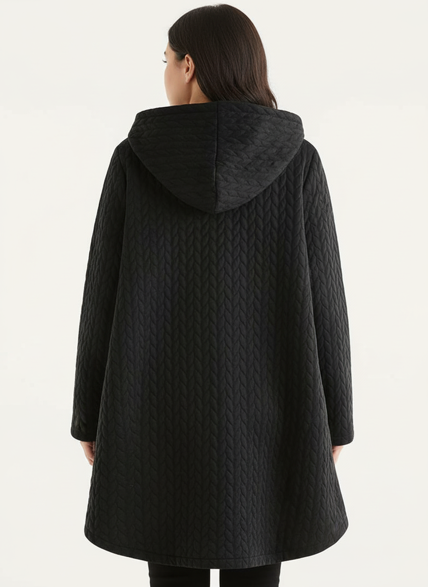 Casual Quilted Jacket with Textured Design & Wooden Buttons in Black - side view