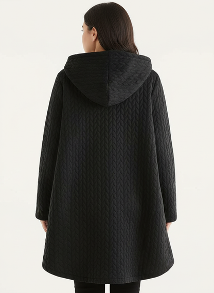 Casual Quilted Jacket with Textured Design & Wooden Buttons in Black - side view