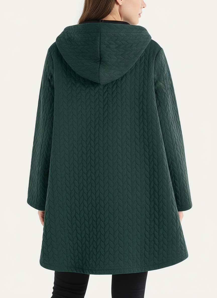 Casual Quilted Jacket with Textured Design & Wooden Buttons in Black - styled look