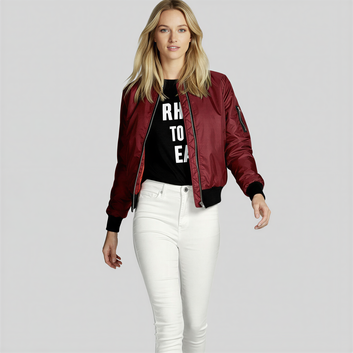 Glossy Finish Bomber Jacket Perfect for a Casual Everyday Look in Green - back view