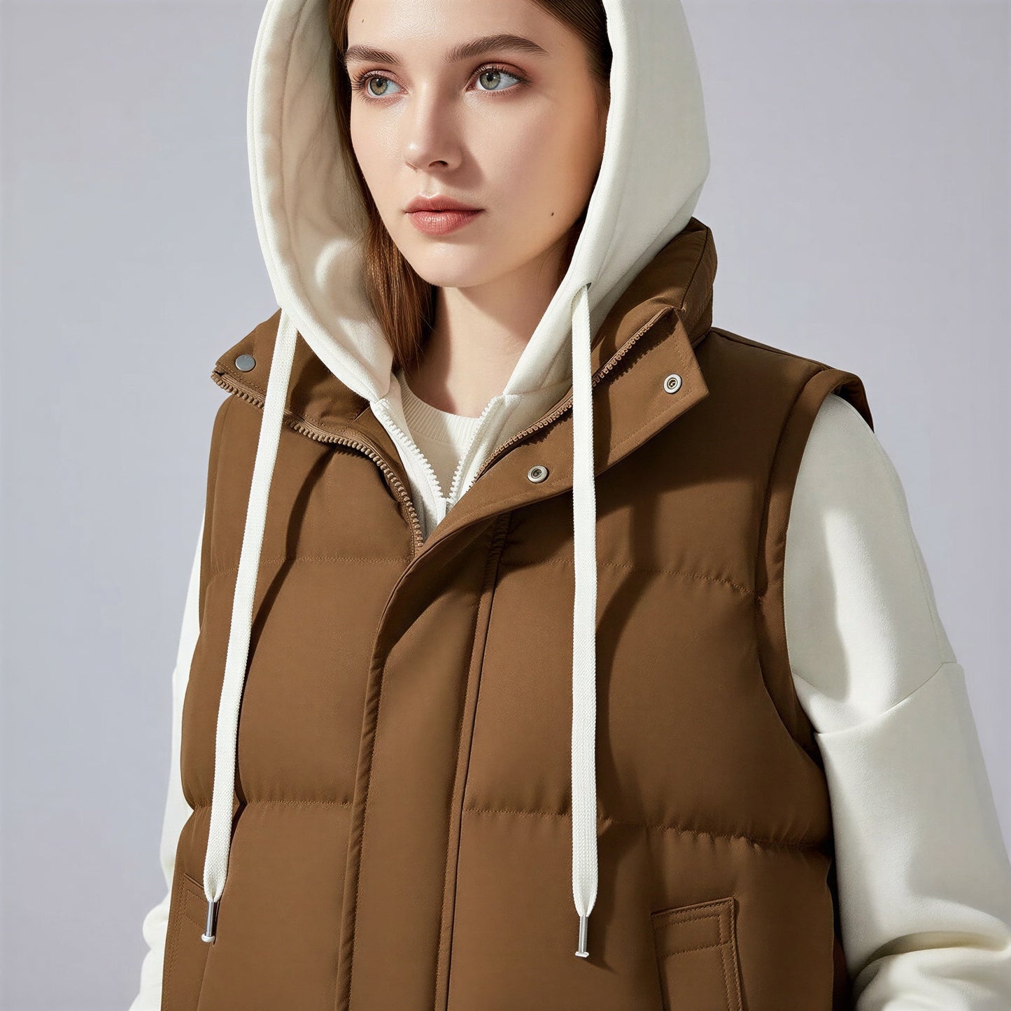 Removable Hood Quilted Vest in White - image 6