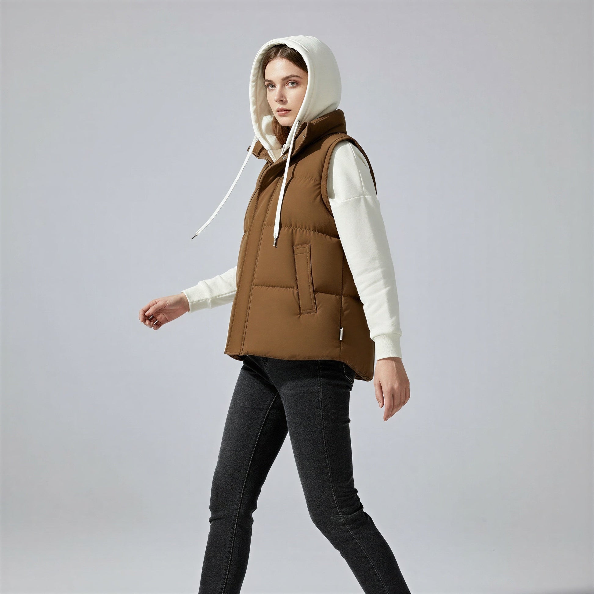Removable Hood Quilted Vest in White - image 7