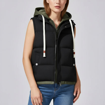 Removable Hood Quilted Vest in White - styled look