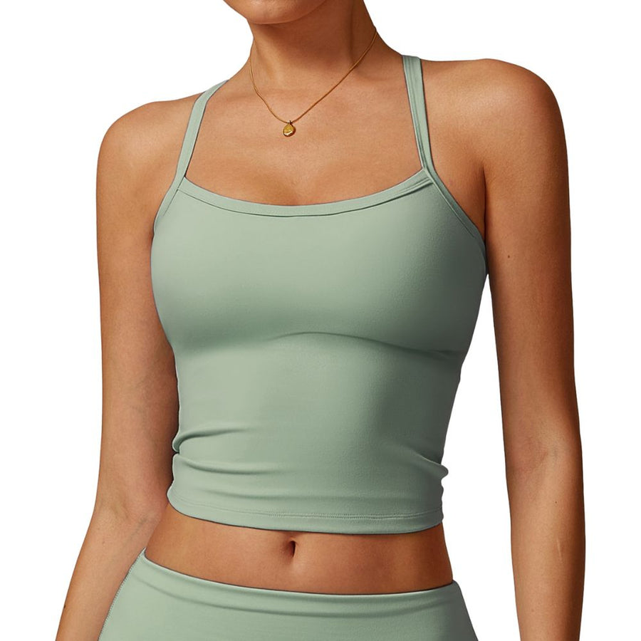 Crossback Strappy Built-In Bra Tank Top with Removable Pads