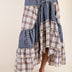 Vintage Plaid Crochet Ruffle Maxi Skirt with Adjustable Waistband - Navy