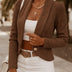 Argyle Cable Knit Shawl Collar Cropped Blazer - Slim Fit Women's Jacket - Brown