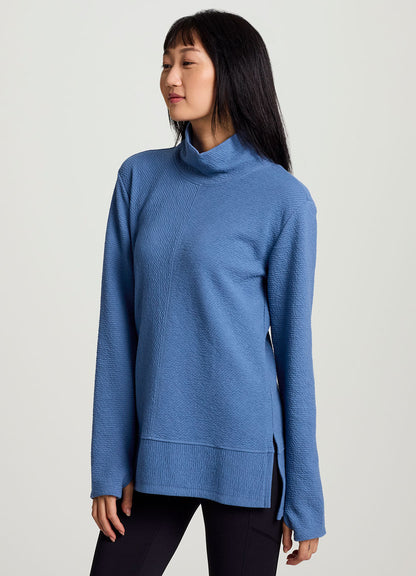Studio Jacquard Mock Neck Tunic Pullover with Thumb Holes