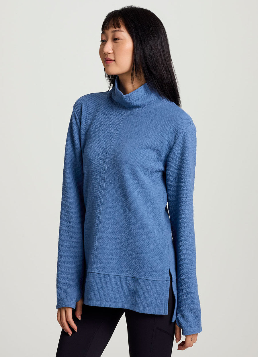 Studio Jacquard Mock Neck Tunic Pullover with Thumb Holes